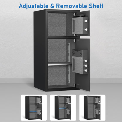 Riflewell-KL-85W-7.0 Cu Ft Biometric Fingerprint Safe Box, Large Double Door Security Cabinet with Drop Slot & Dual LED Light, Alloy Steel Home Safe with Digital Keypad for Money Valuables Documents, Black