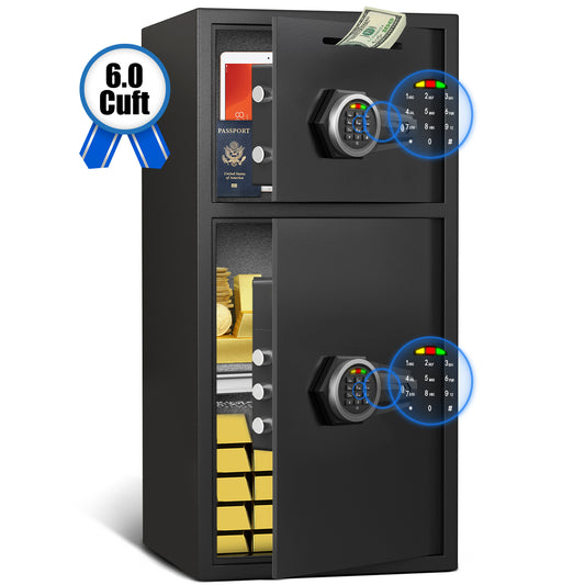 HK-KL-65D Large Double Door Safe Box Fireproof Waterproof, 6.0 Cu ft Security Safe with LED Light and Dual Alarm System, Home Safes Digital Keypad and Mute Function, Security Lock Box for Money and Valuables