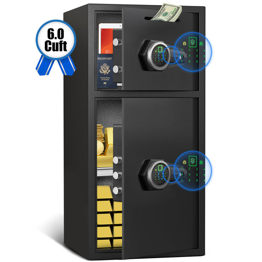 HK-KL-65W 6.0 Cu.ft. Large Safe Box with LED Light, Fingerprint Password Personal Safes with Deposit Slot & Dual Alarm System, Security Box for Valuables