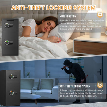 HK-KL-85D 7.0 Cub Extra Large Home Safe Fireproof Waterproof with Backlit Keypad & Adjustable Shelf, Money Safe with Deposit Slot & Dual Alarm System, Security Box for Money Valuables