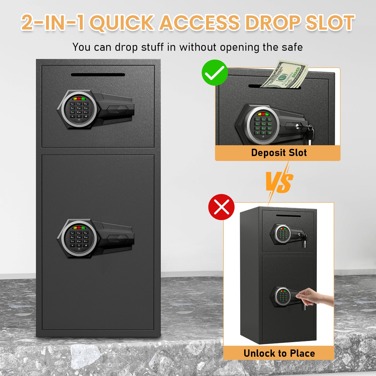 HK-KL-85D 7.0 Cub Extra Large Home Safe Fireproof Waterproof with Backlit Keypad & Adjustable Shelf, Money Safe with Deposit Slot & Dual Alarm System, Security Box for Money Valuables