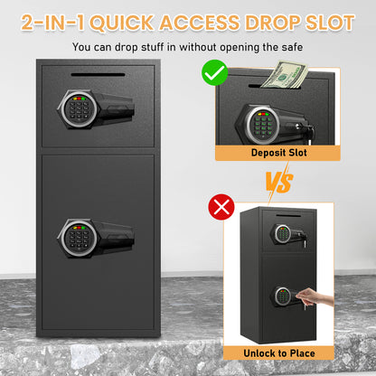 HK-KL-85D 7.0 Cub Extra Large Home Safe Fireproof Waterproof with Backlit Keypad & Adjustable Shelf, Money Safe with Deposit Slot & Dual Alarm System, Security Box for Money Valuables