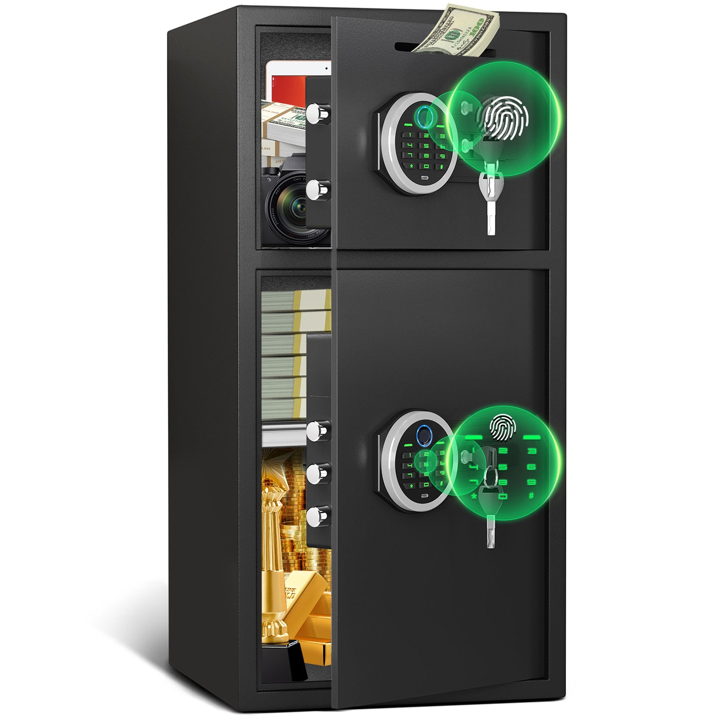 BM-KM-75W  Opentiny 6.5 Cu ft Large Safe Box Fireproof , Biometric fingerprint Home Safe with Deposit Slot & Dual Alarm System, Money Safe With Mute Function and LED Light, Security Box for Money Valuables
