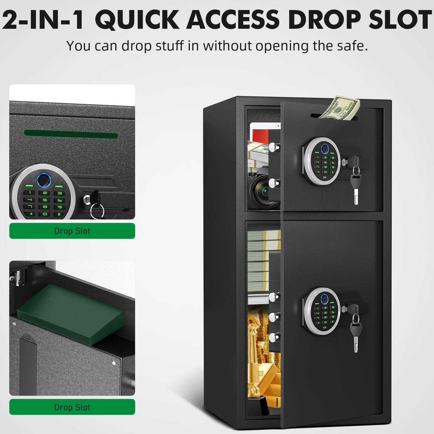 BM-KM-75W  Opentiny 6.5 Cu ft Large Safe Box Fireproof , Biometric fingerprint Home Safe with Deposit Slot & Dual Alarm System, Money Safe With Mute Function and LED Light, Security Box for Money Valuables