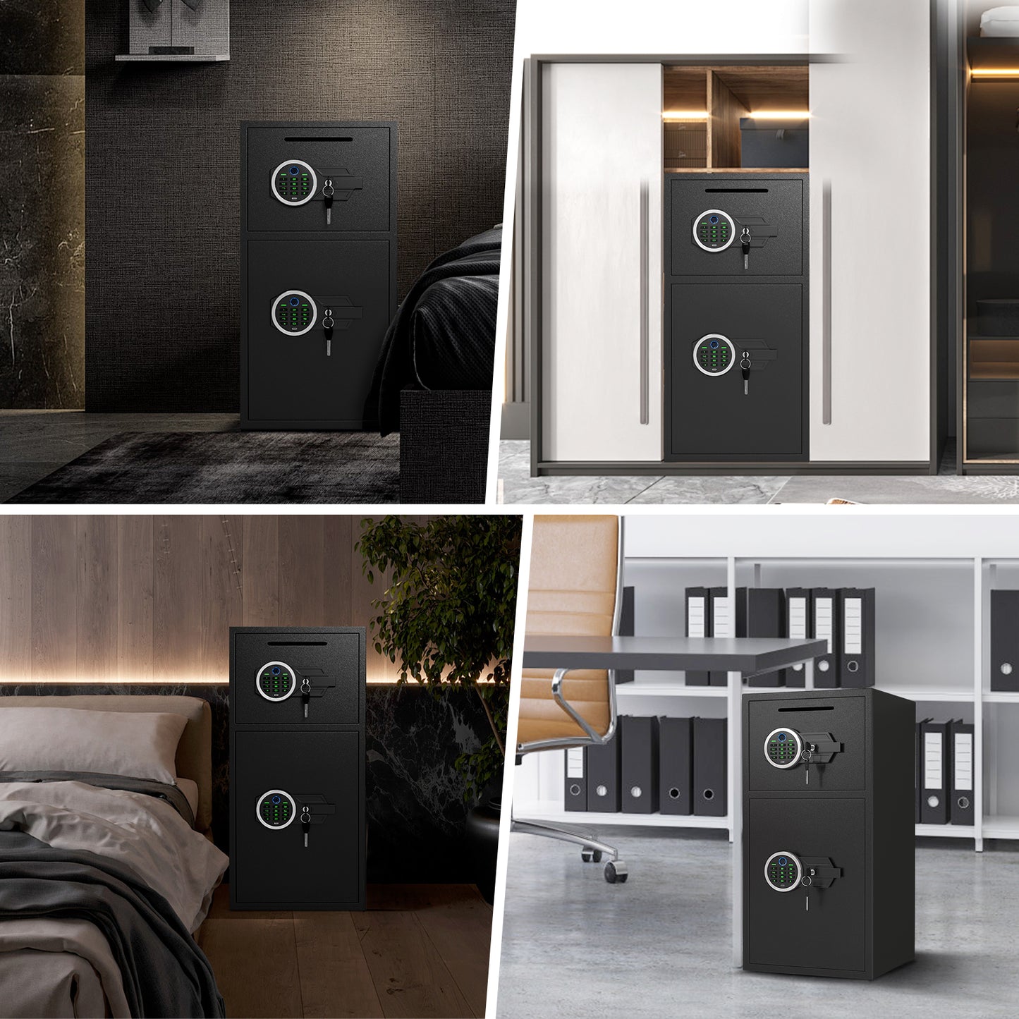 BM-KM-75W  Opentiny 6.5 Cu ft Large Safe Box Fireproof , Biometric fingerprint Home Safe with Deposit Slot & Dual Alarm System, Money Safe With Mute Function and LED Light, Security Box for Money Valuables