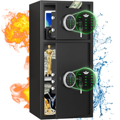 OME KM-75W 6.5 Cuft Extra Large Home Safe Box Fireproof Waterproof, Fingerprint Safe, Home Security Safes Box with Adjustable Shelf & Deposit Slot, Money Safes with Backlit Keypad & Dual Alarm for Home Office