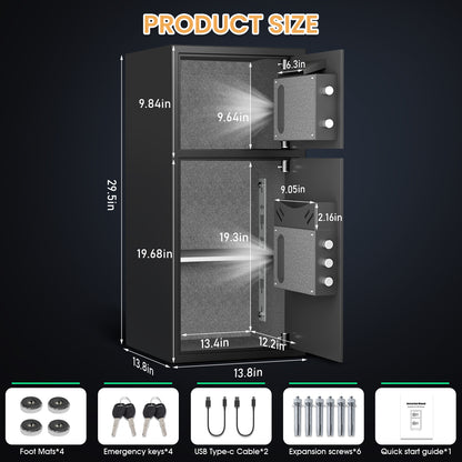 OME KM-75W 6.5 Cuft Extra Large Home Safe Box Fireproof Waterproof, Fingerprint Safe, Home Security Safes Box with Adjustable Shelf & Deposit Slot, Money Safes with Backlit Keypad & Dual Alarm for Home Office