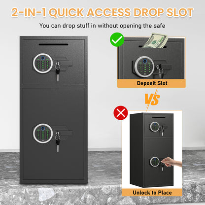 OME KM-75W 6.5 Cuft Extra Large Home Safe Box Fireproof Waterproof, Fingerprint Safe, Home Security Safes Box with Adjustable Shelf & Deposit Slot, Money Safes with Backlit Keypad & Dual Alarm for Home Office