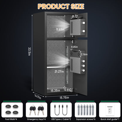 OME KM-85W 7.0 Cuft Extra Large Home Safe Box Fireproof Waterproof, Fingerprint Safe, Home Security Safes Box with Adjustable Shelf & Deposit Slot, Money Safes with Backlit Keypad & Dual Alarm for Home Office