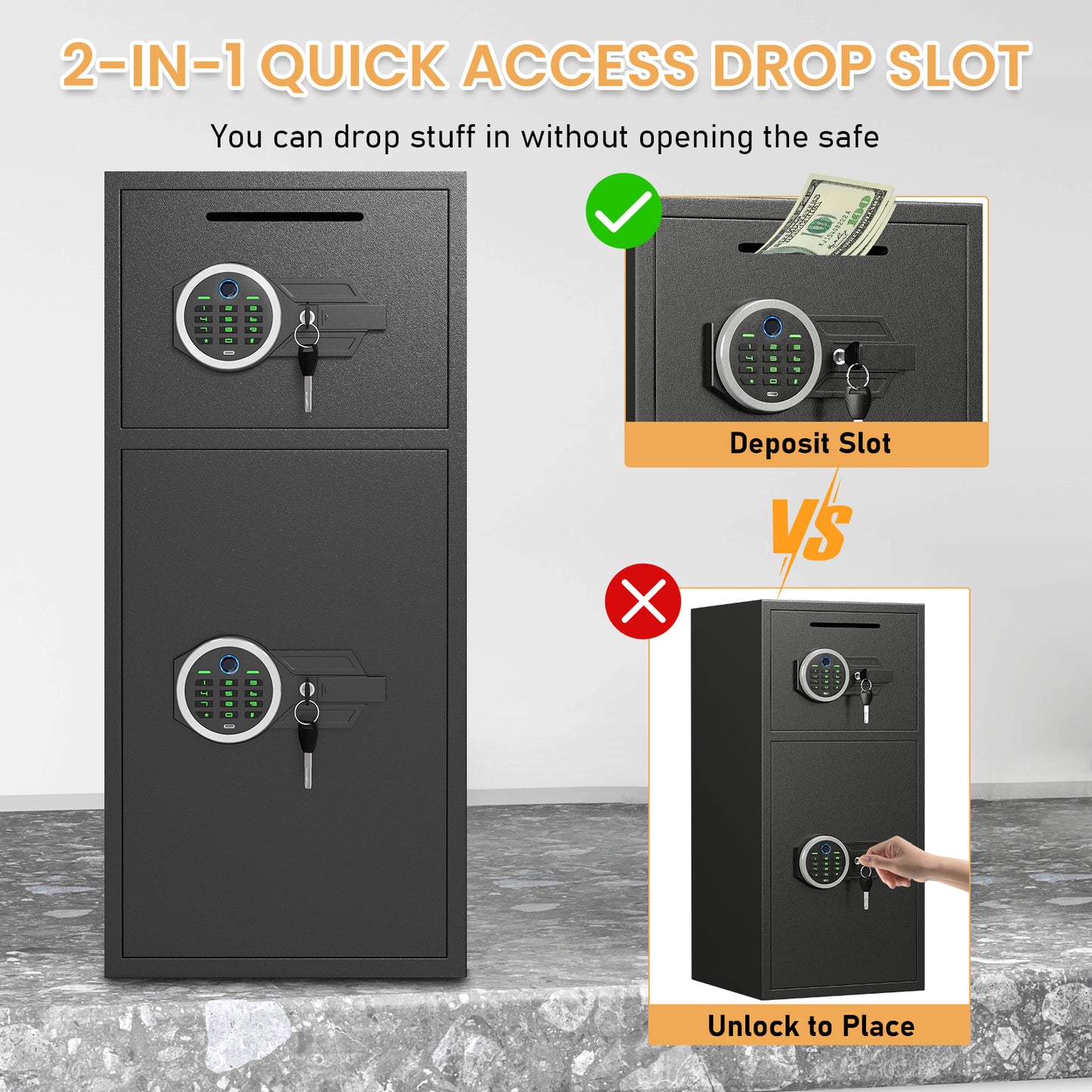 OME KM-85W 7.0 Cuft Extra Large Home Safe Box Fireproof Waterproof, Fingerprint Safe, Home Security Safes Box with Adjustable Shelf & Deposit Slot, Money Safes with Backlit Keypad & Dual Alarm for Home Office