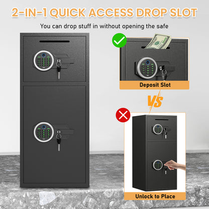 OME KM-85W 7.0 Cuft Extra Large Home Safe Box Fireproof Waterproof, Fingerprint Safe, Home Security Safes Box with Adjustable Shelf & Deposit Slot, Money Safes with Backlit Keypad & Dual Alarm for Home Office