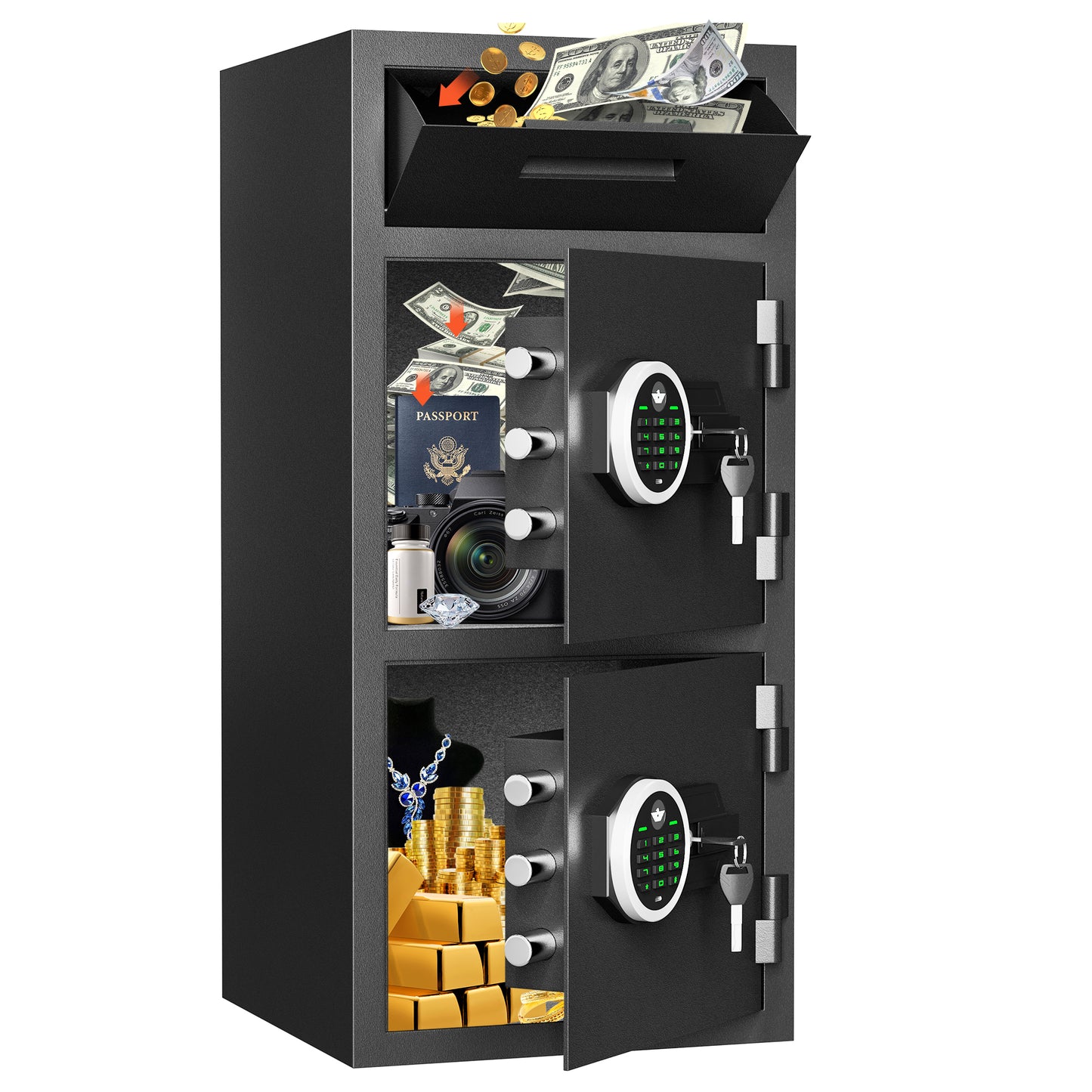 Riflewell-KMT-75-6.5 Cub Safes Box, Fireproof Safes For Home, Fireproof Safes For Home With Double Door & Key Hook, With Backlit Keypad & Dual Alarm For Home Office Business Home Safes