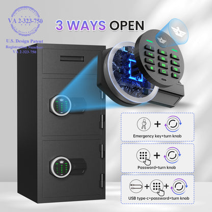 Riflewell-KMT-75-6.5 Cub Safes Box, Fireproof Safes For Home, Fireproof Safes For Home With Double Door & Key Hook, With Backlit Keypad & Dual Alarm For Home Office Business Home Safes