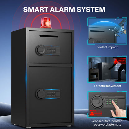 BM-KO-70D 6.3 Cu Ft Outdoor Security Safe Box with Jewelry Drawer & Hooks, Dual Alarm & Mute Function