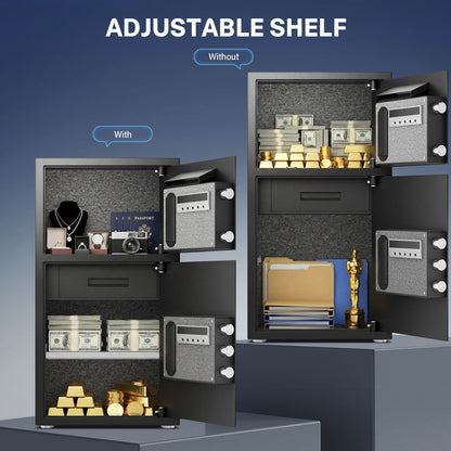 BM-KO-70D 6.3 Cu Ft Outdoor Security Safe Box with Jewelry Drawer & Hooks, Dual Alarm & Mute Function