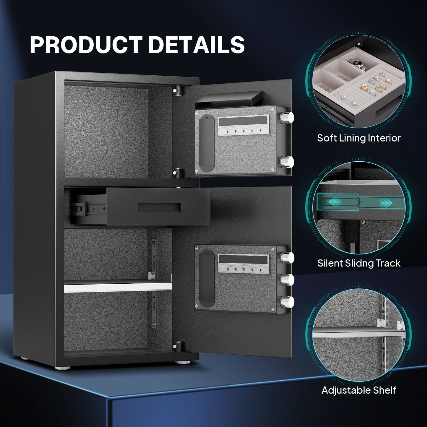 BM-KO-70D 6.3 Cu Ft Outdoor Security Safe Box with Jewelry Drawer & Hooks, Dual Alarm & Mute Function