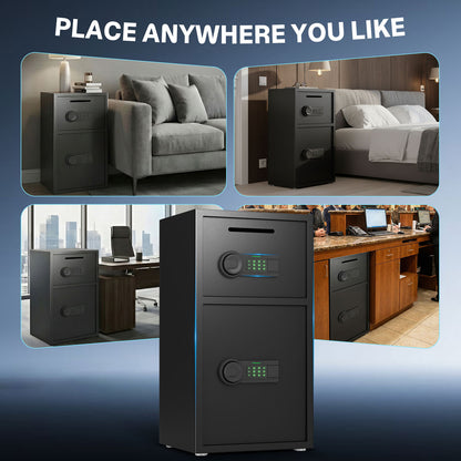 BM-KO-70D 6.3 Cu Ft Outdoor Security Safe Box with Jewelry Drawer & Hooks, Dual Alarm & Mute Function