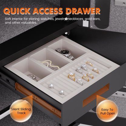 Kavey KO-70D 6.0 Cu ft Safe Box, Steel Security Safes with Jewelry Drawer Room & Hooks, Home Safe with Dual Alarm & Mute Function, Money Safe with Adjustable Shelf for Documents and Valuables