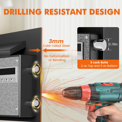 Kavey KO-70D 6.0 Cu ft Safe Box, Steel Security Safes with Jewelry Drawer Room & Hooks, Home Safe with Dual Alarm & Mute Function, Money Safe with Adjustable Shelf for Documents and Valuables