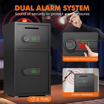 Kavey KO-70D 6.0 Cu ft Safe Box, Steel Security Safes with Jewelry Drawer Room & Hooks, Home Safe with Dual Alarm & Mute Function, Money Safe with Adjustable Shelf for Documents and Valuables