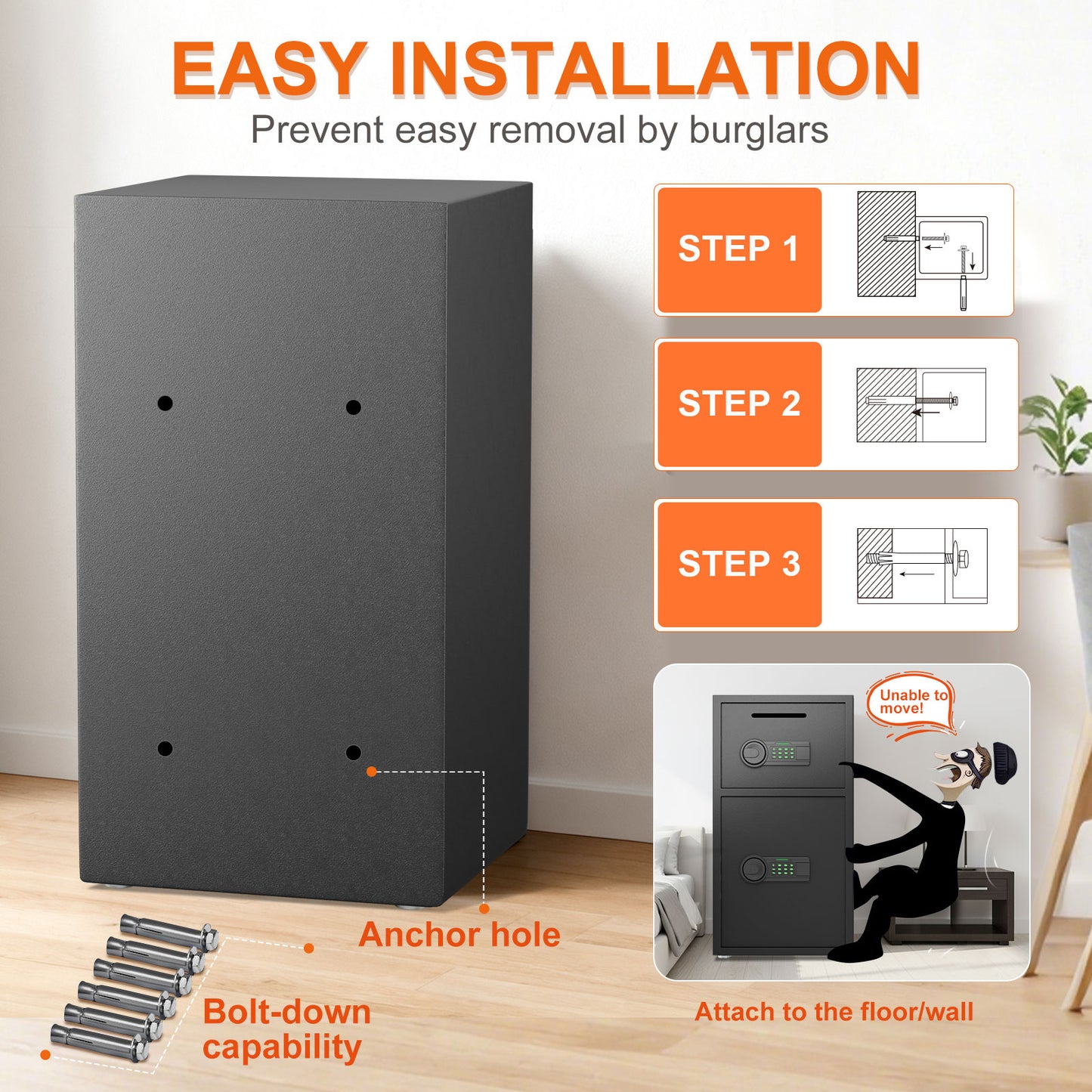 Kavey KO-70D 6.0 Cu ft Safe Box, Steel Security Safes with Jewelry Drawer Room & Hooks, Home Safe with Dual Alarm & Mute Function, Money Safe with Adjustable Shelf for Documents and Valuables