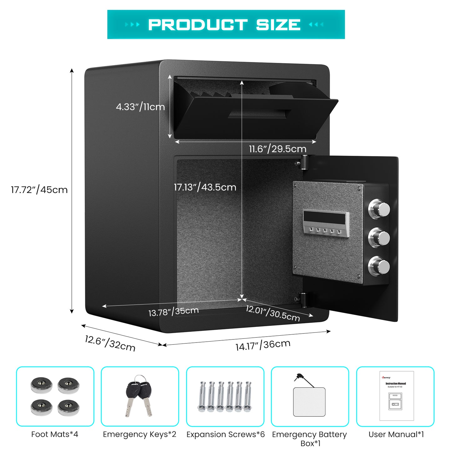 Kavey 2.0 Cub Fireproof Drop Safe, Safe with Drop Slot, Drop Slot Safes with Front Load Drop Box and Digital Touch Screen Keypad, Heavy Duty Money Safe Box for Business Office Home