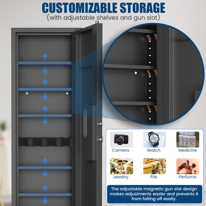 SDI-KW-135HW 53.15" Wall Safe Between the Studs, Biometric Fingerprint Hidden Gun Storage Safe with Dual Alarm System and Silent Mode, Wall Gun Safe with 3 Adjustable Shelves and Magnetic Slot