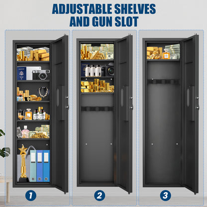 SDI-KW-135HW 53.15" Wall Safe Between the Studs, Biometric Fingerprint Hidden Gun Storage Safe with Dual Alarm System and Silent Mode, Wall Gun Safe with 3 Adjustable Shelves and Magnetic Slot