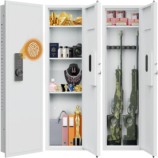 KAVEY-2411-53.15" Wall Safe Between the Studs, Biometric Fingerprint Hidden Safe with Dual Alarm System and Silent Mode