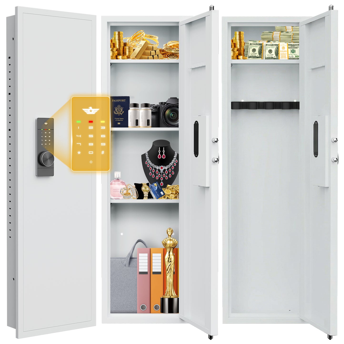 BM-KW-135BD 53.15" Wall Safe Between the Studs,Hidden Safe with Dual Alarm System and Silent Mode
