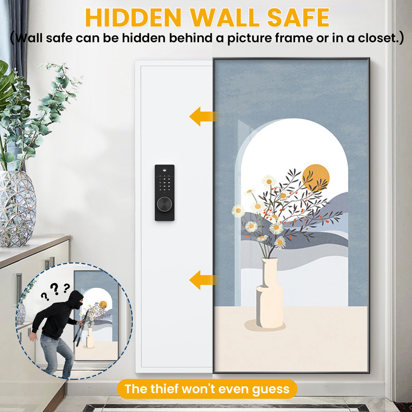 BM-KW-135BD 53.15" Wall Safe Between the Studs,Hidden Safe with Dual Alarm System and Silent Mode