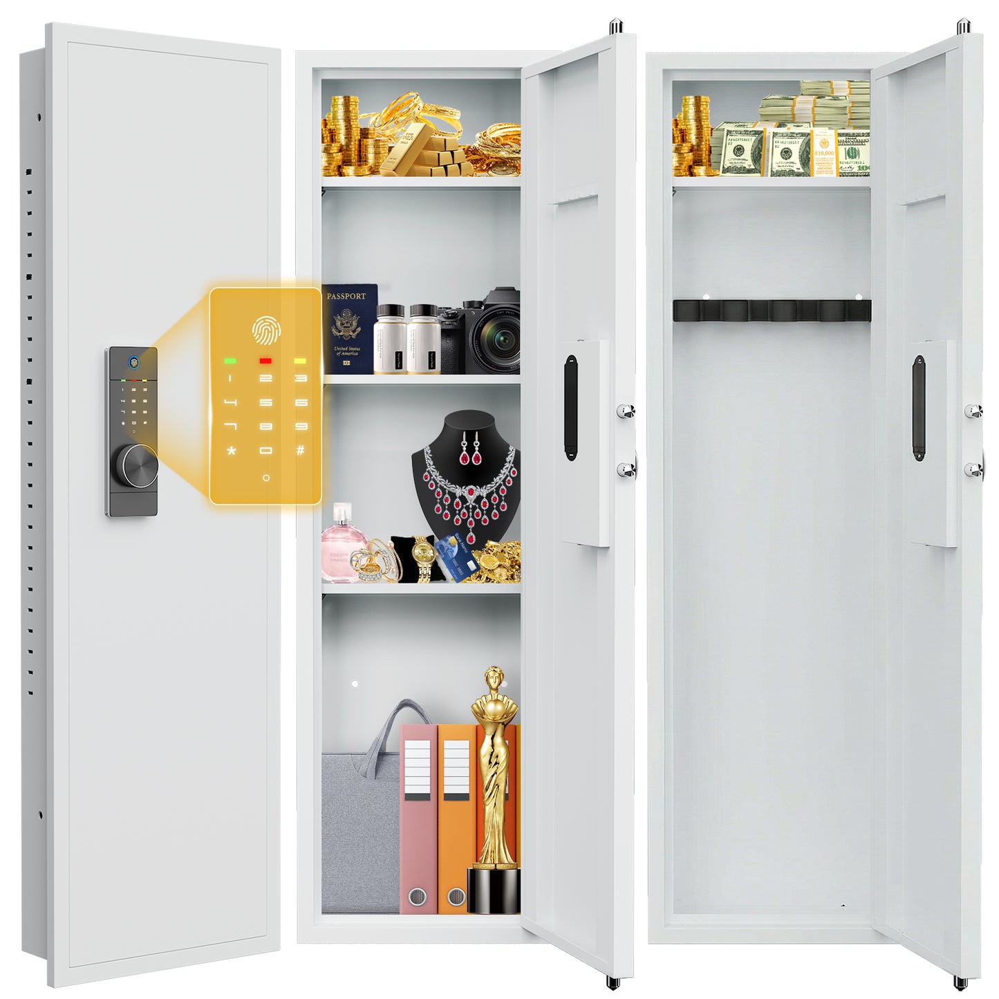 BM-KW-135BW NEW Wall Gun Safe, Digital Wall Safe Between the Studs with Dual Alarm