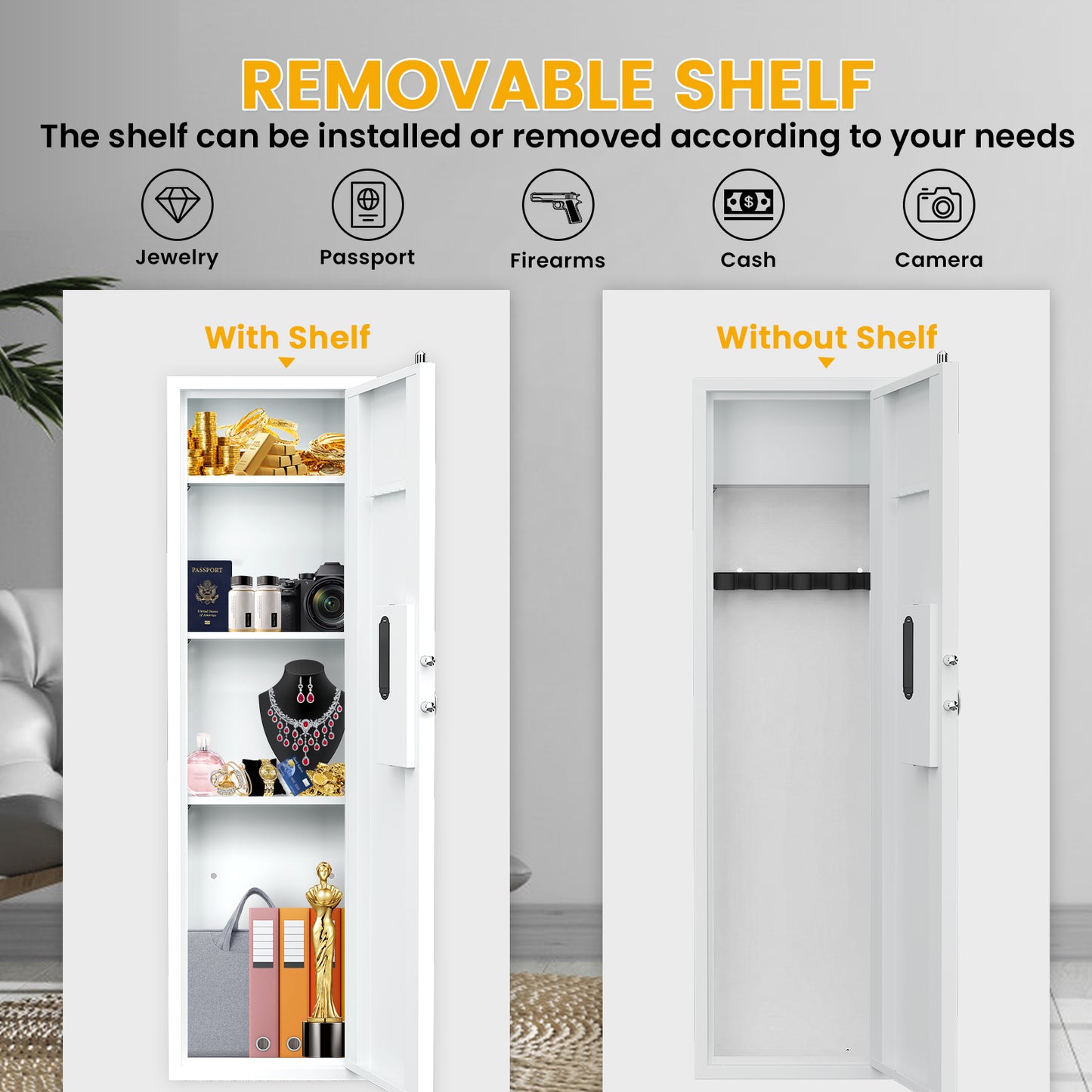 BM-KW-135BD 53.15" Wall Safe Between the Studs,Hidden Safe with Dual Alarm System and Silent Mode