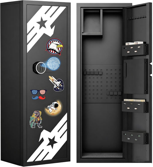 KAV-AKM-138W 10-12 Large Unassembled Biometric Fingerprint Gun Safe for Home with Inner Cabinet, Key Hook & DIY Sticker, 15"D x 17.7"W x 54.3"H（副本）