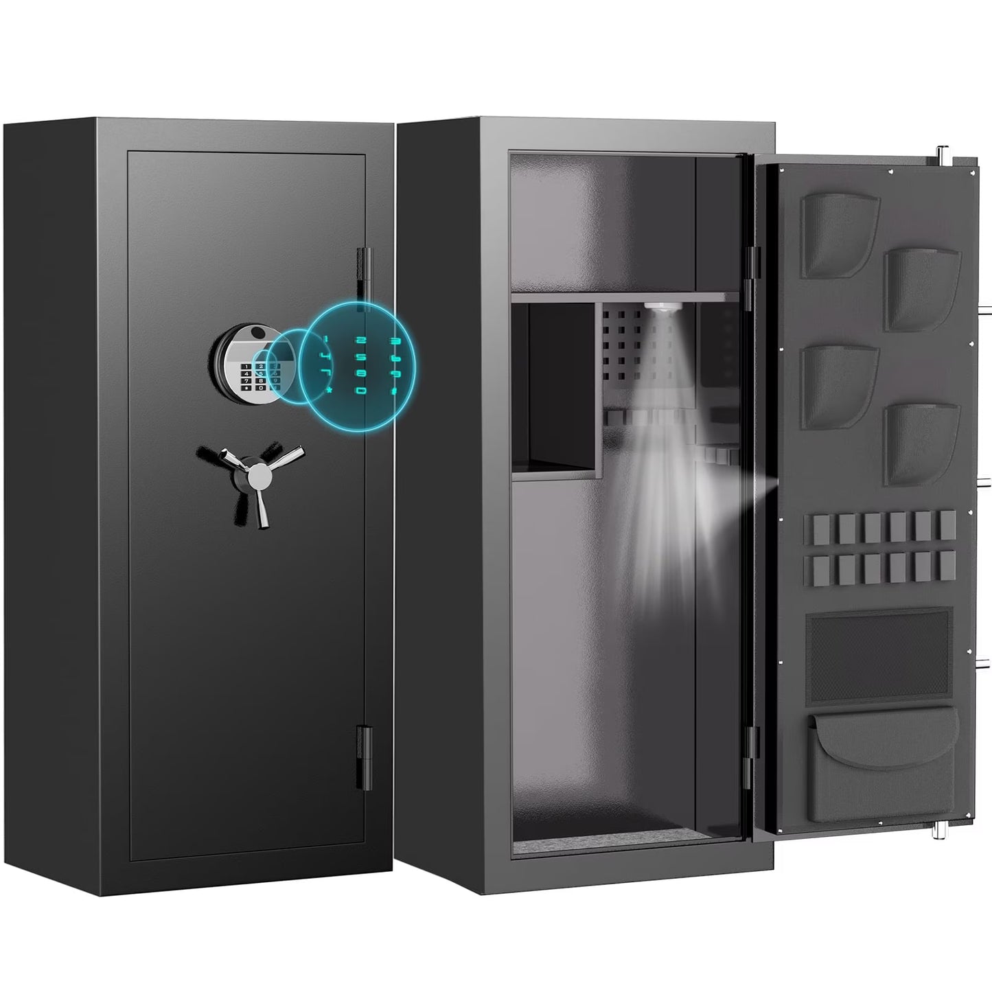 SDI-G6S-138HD, 15-20 Large Gun Safe, Digital Gun Safe for Rifles and Pistols with Removable & Adjustable Pegboard, Gun Safes & Cabinets with Door Organizers & 3 Gun Raks, Magnetic Lamp