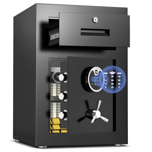 SDI-G3S-55C 2.4 cu ft Safe Box, Home Safe with Widened Frame Design & Drawer, Large Money Box with Key & Backlit Keypad & Adjustable Shelf, Lock Box for Home Office Documents