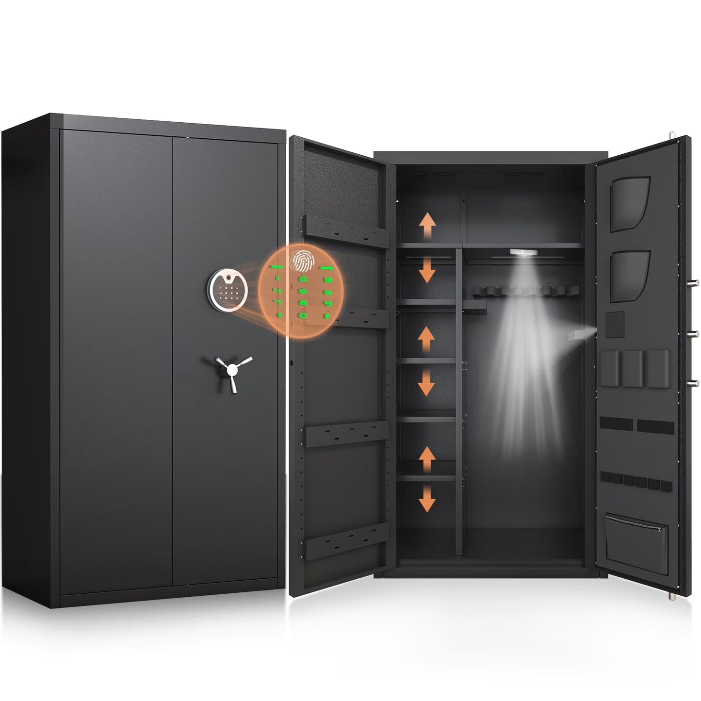 SDI-AKG3-138W, 20-25 Large Heavy-Duty Gun Safe, Biometric Gun Safe with Fingerprint, Unassembled Long Gun Cabinet with Adjustable Shelf & Gun Rack, LCD Keypad, Mute Function & Dual Alarm