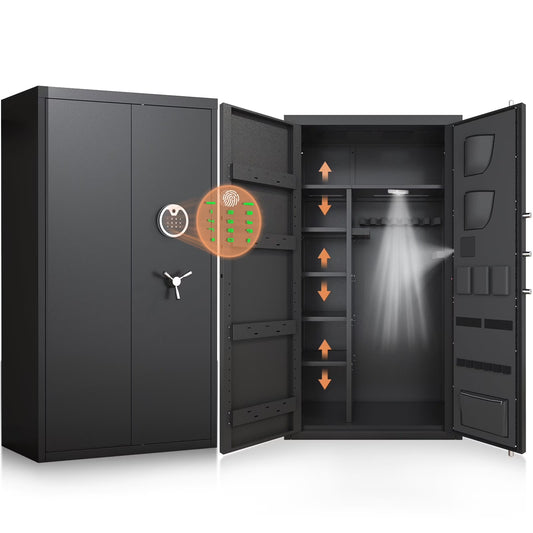 SDI-AKG3-138W, 20-25 Large Heavy-Duty Gun Safe, Biometric Gun Safe with Fingerprint, Unassembled Long Gun Cabinet with Adjustable Shelf & Gun Rack, LCD Keypad, Mute Function & Dual Alarm