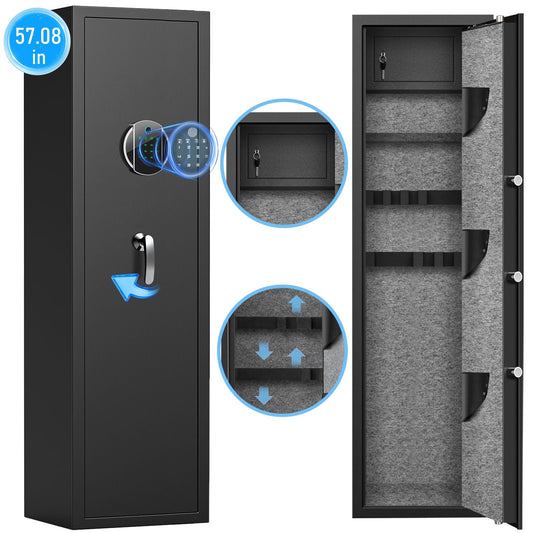 SDI-G2Q-145D, 5-10 Gun Safe, Biometric Long Gun Safes with Fingerprint & Inner Cabinet, Quick Access Gun Cabinet with Backlit Keypad & LED Light, Adjustable Racks, Removable Shelf for Rifle and Pistols