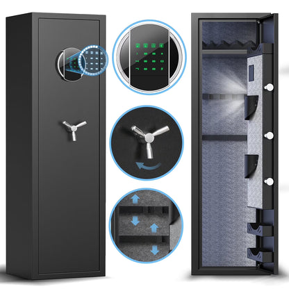 SDI-G2SQ-138D, 5-10 Gun Safe, Digital Gun Safes with Backlit Keypad for Shotguns and Pistols, Quick Access Password Long Gun Safe, Gun Cabinet with 3 Adjustable Gun Slots, Removable Shelf, Ammo Box