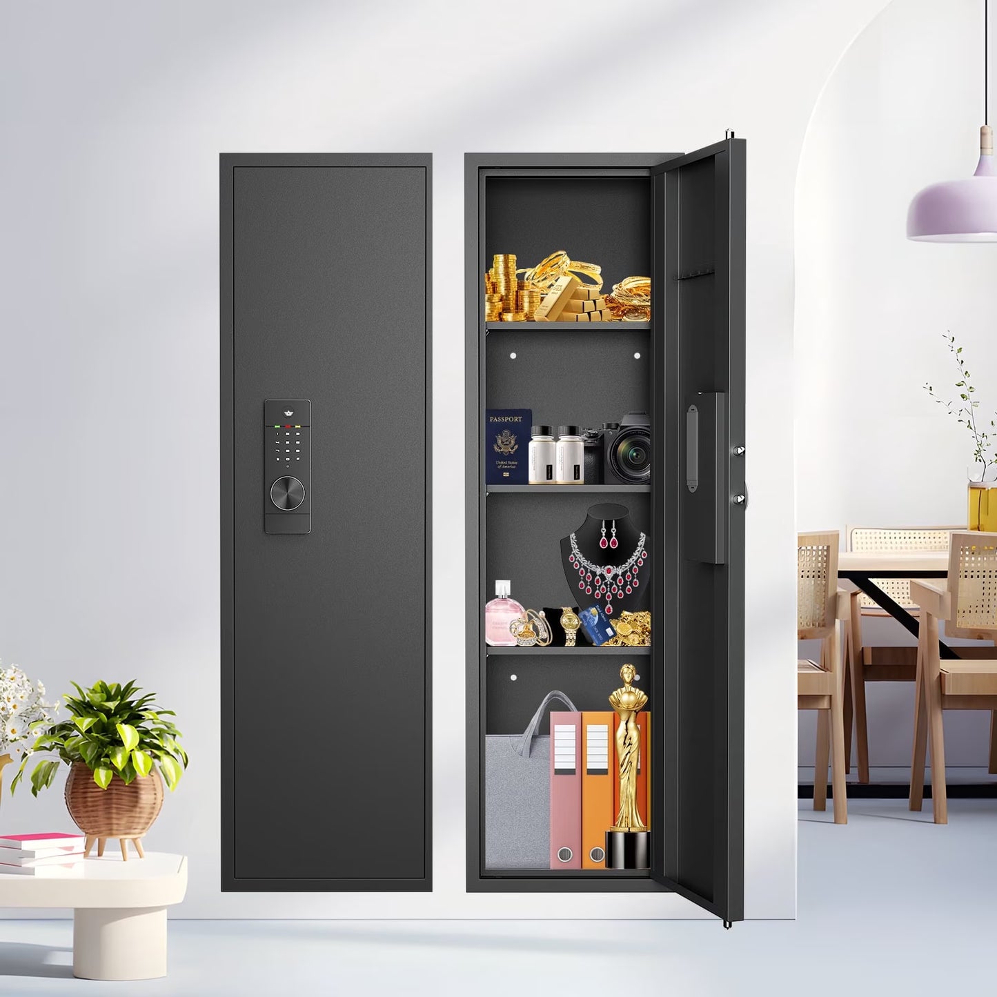 SDI-KW-135HD, Silkight 53.15” Wall Gun Safe - Hidden Firearm Safes Between the Studs for Home Firearm Money Valuables