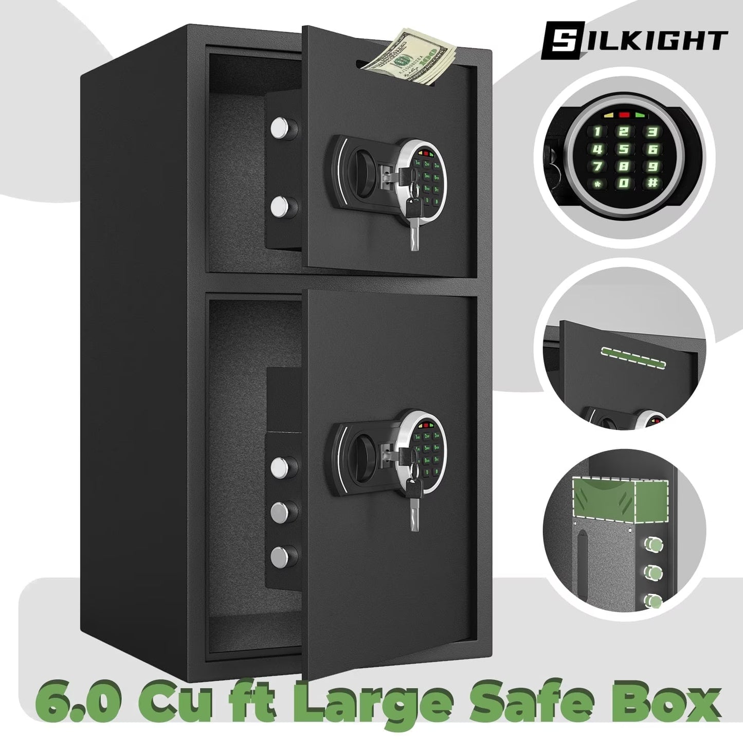 SDI-KN-65, 6.0 Cu ft Large Safe Box Fireproof Waterproof,Heavy Duty Home Safe with Deposit Slot and 5 Solid Lock Bolts,Digital Money Safe for Valuables