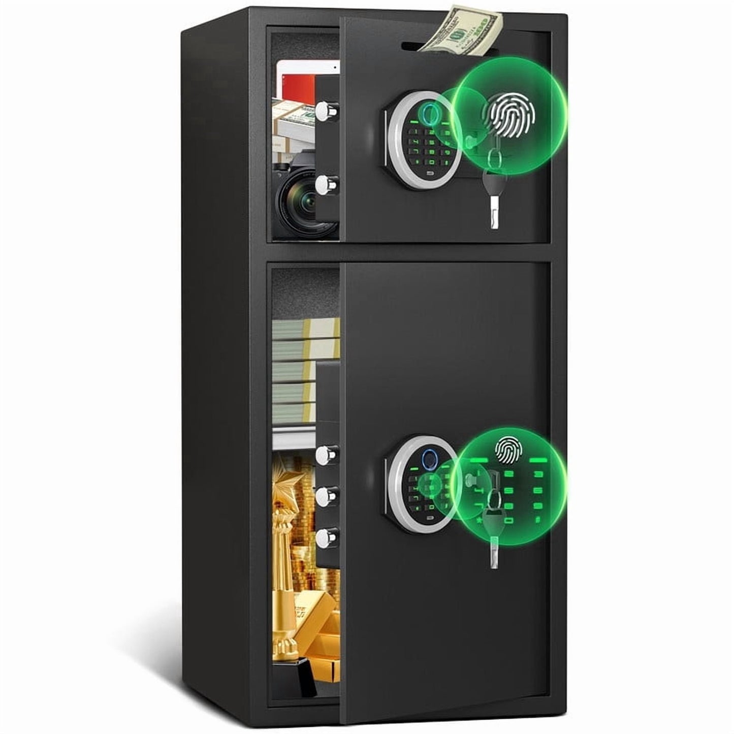 SDI-KM-75W 6.5 Cu ft Home Safe Box with Fingerprint & Backlit Keyboard, Biometric Safe with Removable & Adjustable Shelves, Money Safe with Deposit Slot for House, Office, Hotel