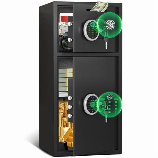 SDI-KM-75W 6.5 Cu ft Home Safe Box with Fingerprint & Backlit Keyboard, Biometric Safe with Removable & Adjustable Shelves, Money Safe with Deposit Slot for House, Office, Hotel