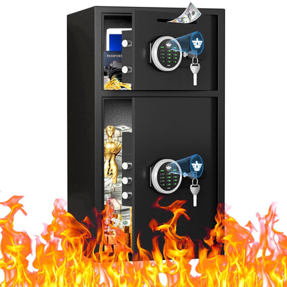 SDI-KM-75D 6.5 Cu ft Home Safe Box - Fireproof Depository Drop Safe with Backlit Keypad&Alarm System for Business Home