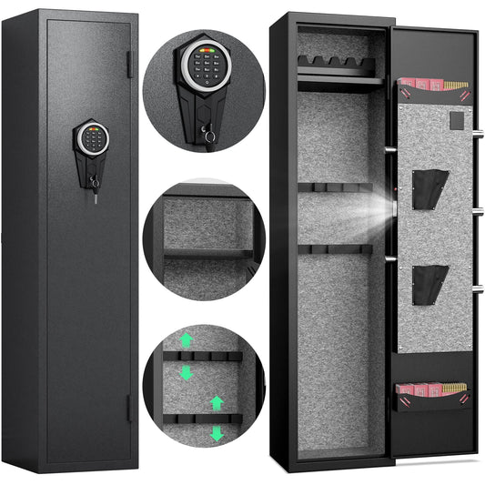 SZ-LYX 5 Large Gun Safe for Guns and Pistols, Quick Access Gun Safe with Silent Mode and Alarm System, Gun Cabinet with Removable Shelf and 3 Adjustable Gun Slots