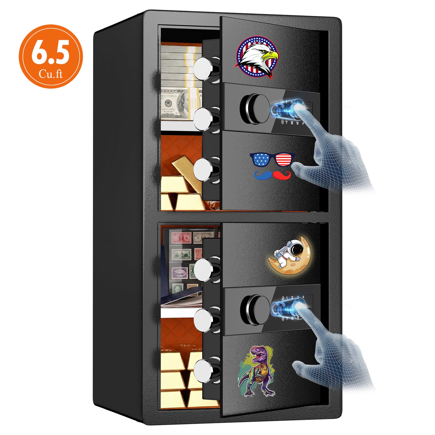 BM-Y3-75W-[2026 NEW] Heavy-Duty 2-Door Home Safe, 6.5 Cub Office Safe with Fingerprint Lock & Alarm System for Cash, Documents and Valuables