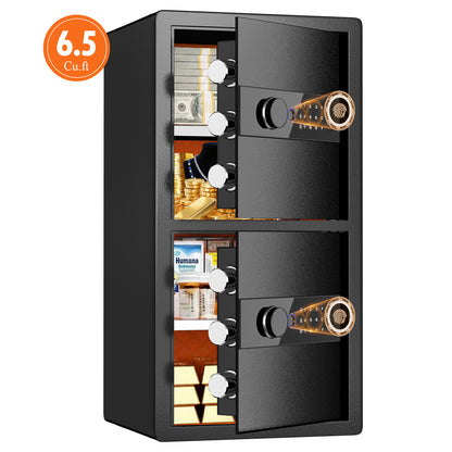 OME-Y3-75W Safe Box, Heavy Duty 2-Door Home Safe, 6.5 Cub Office Safe with Fingerprint Lock & Alarm System for Cash, Documents and Valuables
