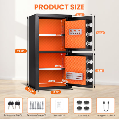 OME-Y3-75W Safe Box, Heavy Duty 2-Door Home Safe, 6.5 Cub Office Safe with Fingerprint Lock & Alarm System for Cash, Documents and Valuables