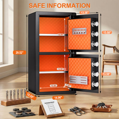 BM-Y3-75W-[2026 NEW] Heavy-Duty 2-Door Home Safe, 6.5 Cub Office Safe with Fingerprint Lock & Alarm System for Cash, Documents and Valuables